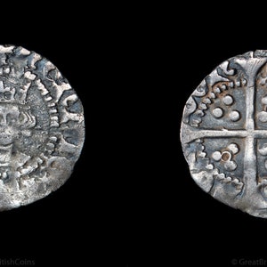 中世の銀貨。1422 - 1430 ヘンリー 6 世の半ペニー、薔薇戦争、イギリスの歴史