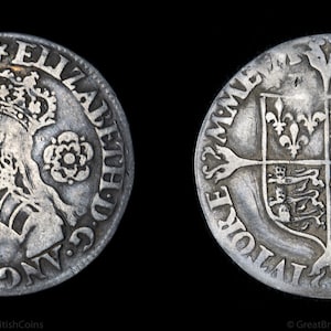 Tudor Coin Elizabeth I 1562 Milled Sixpence Silver Coin, Plain Dress Type, British Coins, Spanish Armada