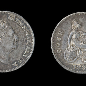 Britische Münzen König William IV Silber Vier Pence Münze 1836