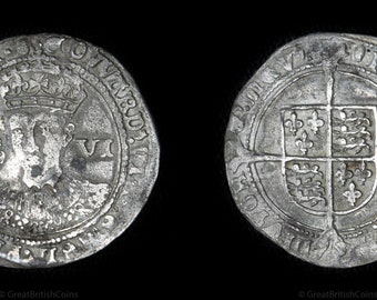 English Hammered Tudor Silver Coin 1551 - 1553 Edward VI Sixpence