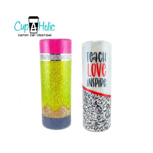 Pencil Split Notebook Tumbler | Pencil Cup | Teacher Tumbler | Cup for Teacher | Glitter Tumbler for Teacher | Teacher Gift | CupAHolic Cups