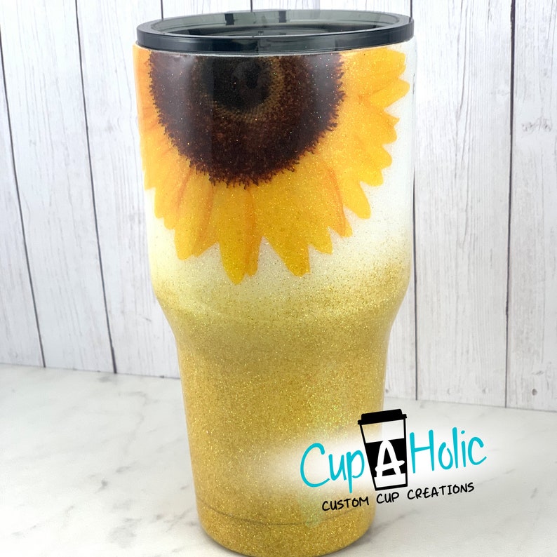 Sunflower Cup Personalized Glitter Sunflower Cup Sunflower Etsy