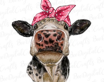 Koe met bandana PNG downloaden Aquarel schattig dier sublimatie ontwerp Handgetekende boerderij dier afdrukbare overdracht