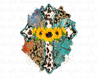 Western cross PNG descarga Leopard imprimir diseño de sublimación Cowhide cross PNG transferencias