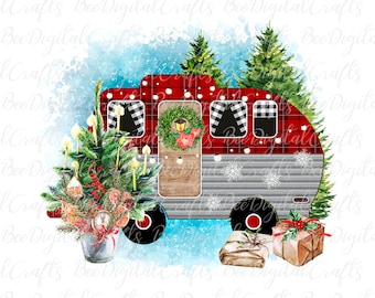 Christmas camper PNG sublimation design Download camper with Christmas tree
