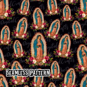 Patrón SEAMLESS Virgin Mary Nuestra Señora de Guadalupe diseño de tela digital Madre Mary papel imprimible PNG descargar