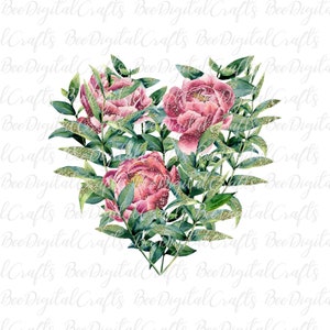 May include: A heart-shaped arrangement of pink peonies with green leaves and gold glitter accents.