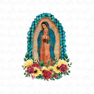 Jungfrau Maria Türkis PNG herunterladen Unsere Dame von Guadalupe Sublimation Design Blumenrosen Mutter Gottes PNG transfer