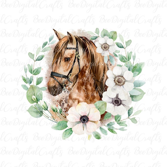Floral horse PNG sublimation download Watercolor horse PNG t-shirt design