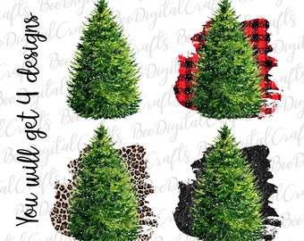 Christmas tree PNG download Buffalo plaid leopard sublimation design Winter holiday printable transfer