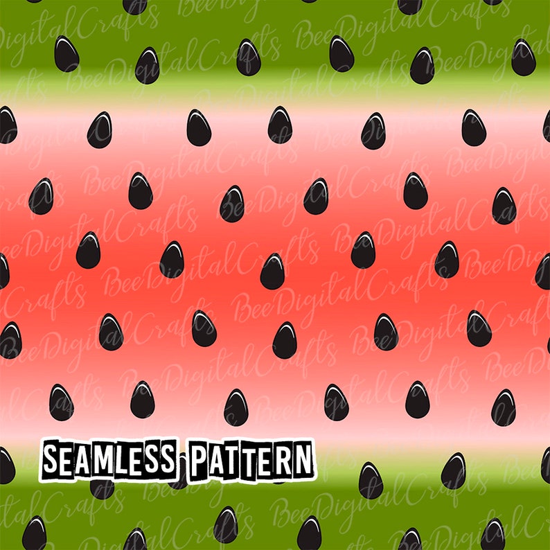 SEAMLESS Pattern Watermelon Fruit Digital Fabric Design Red and Green ...