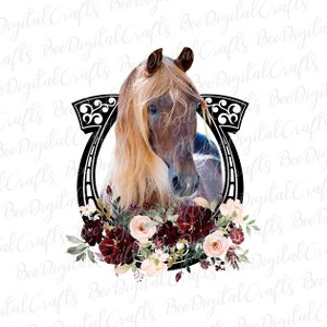 Horse with flower PNG download Farm animal sublimation design Floral horse and horseshoe printable transfer