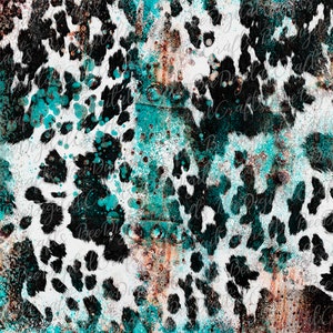 Black and white cowhide background sublimation design Western PNG file for sublimation Cow skin and turquoise print download