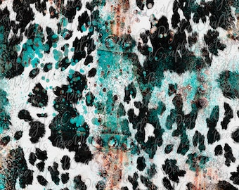 Black and white cowhide background sublimation design Western PNG file for sublimation Cow skin and turquoise print download