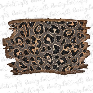 Leopard background sublimation design Rustic wood frame PNG download Cheetah print glitter printable transfer