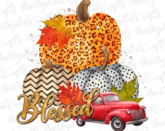 Gezegend sublimatie ontwerp Herfst luipaard pompoen vrachtwagen Herfst oogst PNG download Aquarel digitale afdrukbare afbeelding