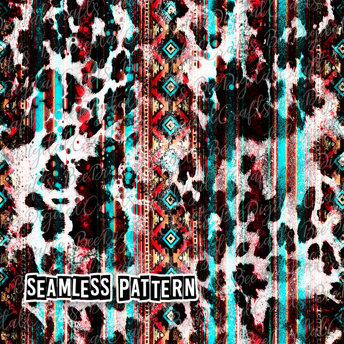 SEAMLESS Pattern Aztec Cowhide Western Digital Fabric Design Etsy