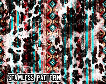 SEAMLESS pattern aztec cowhide Western digital fabric design Printable paper download