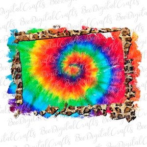 Leopard tie dye background PNG download  Grunge frame sublimation design Colorful background printable transfer