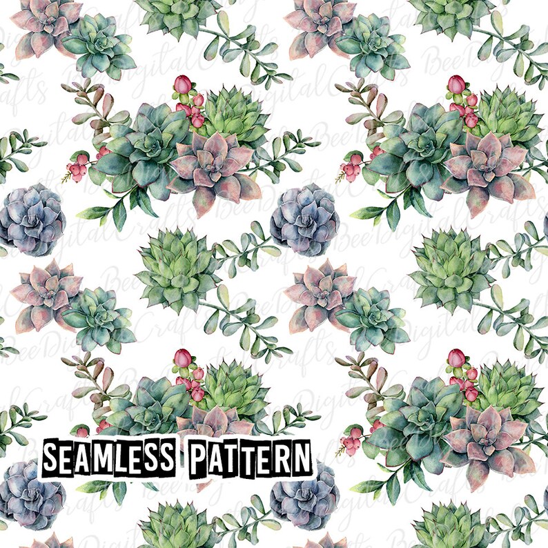 SEAMLESS Pattern Succulent Floral Digital Fabric Design Plants Set of ...