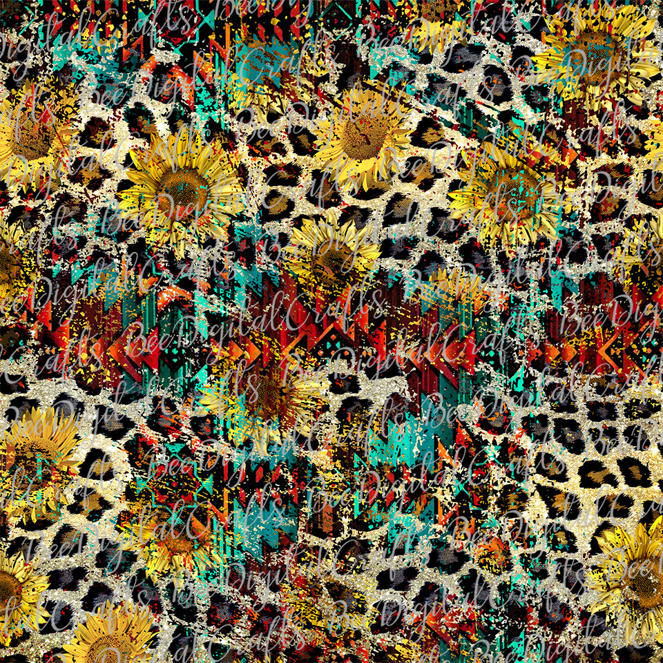 Aztec leopard print with sunflower sublimation design Western | Etsy