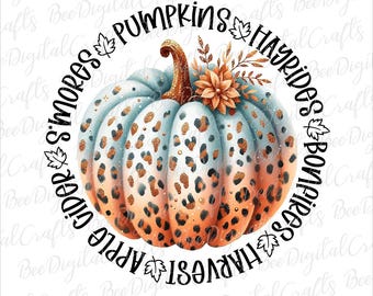 Leopard pumpkin Sublimation design Fall quotes Thanksgiving Autumn vibes Apple cider Bonfires PNG T-shirt sublimation Digital download
