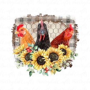 Chicken PNG sublimation download Farm animal sublimation design Sunflower PNG t-shirt digital design