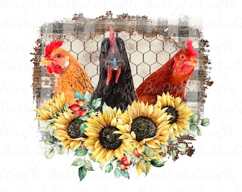 Chicken PNG sublimation download Farm animal sublimation design Sunflower PNG t-shirt digital design