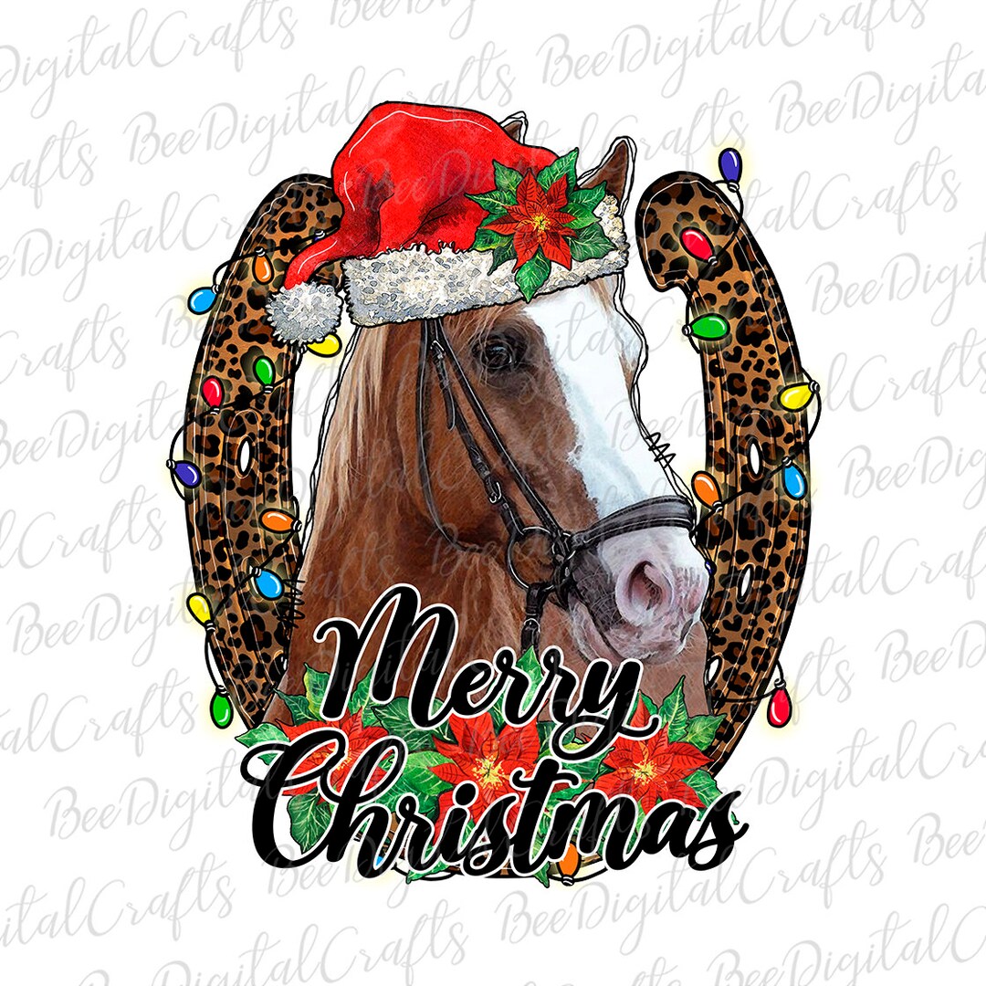 Merry Christmas Horse With Santa Hat PNG Download Horseshoes Farm ...