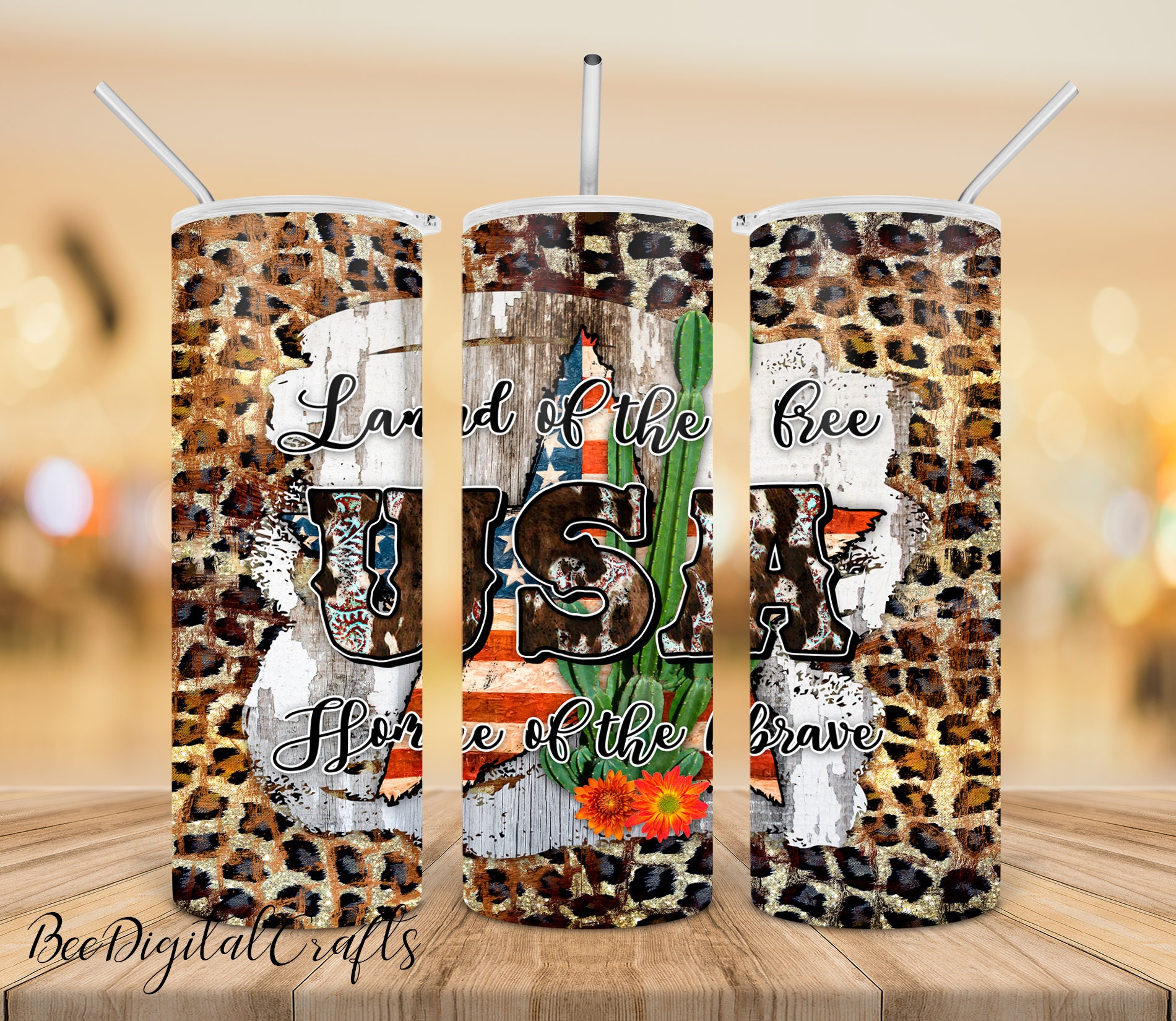 とても古いオリジナルプリントです。避暑地で撮られたもの Land of the Free USA Tumbler Sublimation Design, 20 OZ