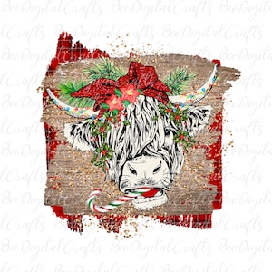 Highland cow PNG sublimation Christmas cow PNG download Christmas plaid sublimation graphics