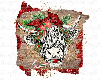Highland cow PNG sublimation Christmas cow PNG download Christmas plaid sublimation graphics