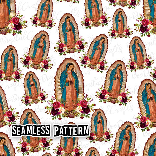 SEAMLESS pattern Virgin Mary Our Lady of Guadalupe digital fabric design Mother Mary printable paper PNG download