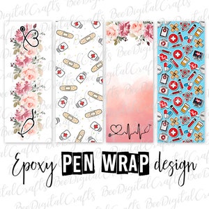 Nurse pen wrap template Medical ink joy wrap download Stethoscope flower epoxy pen wrap digital design