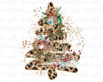 Leopard print Christmas tree sublimation design Christmas PNG digital graphics