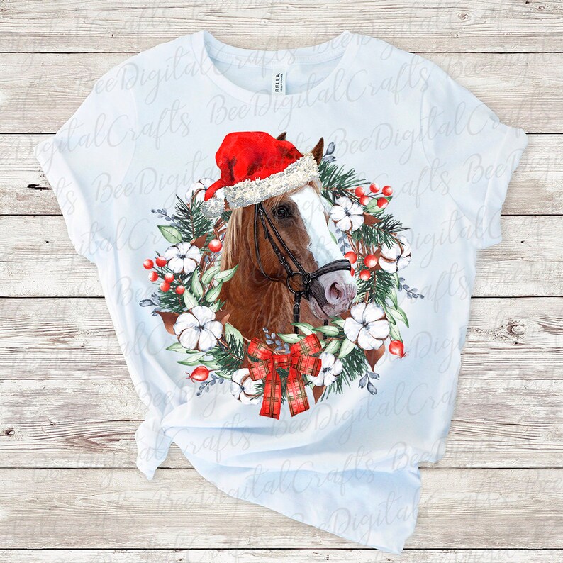Christmas Horse PNG Download Farm Animal With Flower Wreath Sublimation ...
