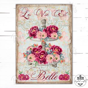 Printable Images La Vie Est Belle Flowers Tiered Tray Iron - Etsy