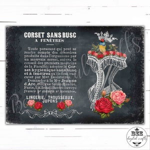 Instant Digital Downloads, French Vintage Printable Images, Vintage Roses Decoupage Paper, French Corset Downloads, French Text Design Print