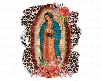 Virgin Mary cheetah PNG download Our Lady of Guadalupe sublimation design Virgin of Mexico PNG