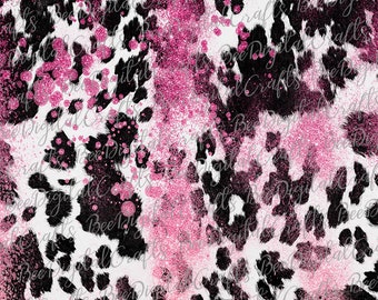 Black and white cowhide background sublimation design Western PNG file for sublimation Cow skin and pink glitter printable transfer