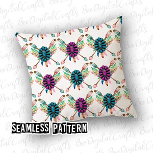 SEAMLESS Pattern Bohemian Turquoise With Flower Western Digital Fabric ...