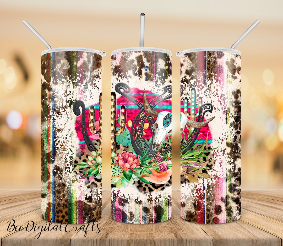 SEAMLESS Aztec and Cowhide Tumbler Sublimation Design, 20 OZ Skinny ...