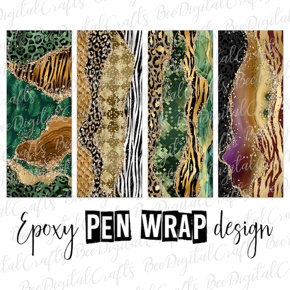 Marble glitter pen wrap template Wild animal print ink joy wrap download Green gold epoxy pen wrap digital design