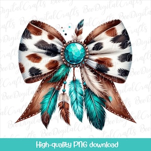 Cowhide bow Sublimation design Coquette bow Teal Turquoise Western Girly PNG T-shirt sublimation Digital download