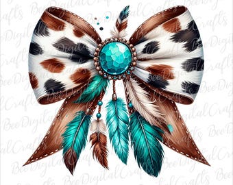 Cowhide bow Sublimation design Coquette bow Teal Turquoise Western Girly PNG T-shirt sublimation Digital download