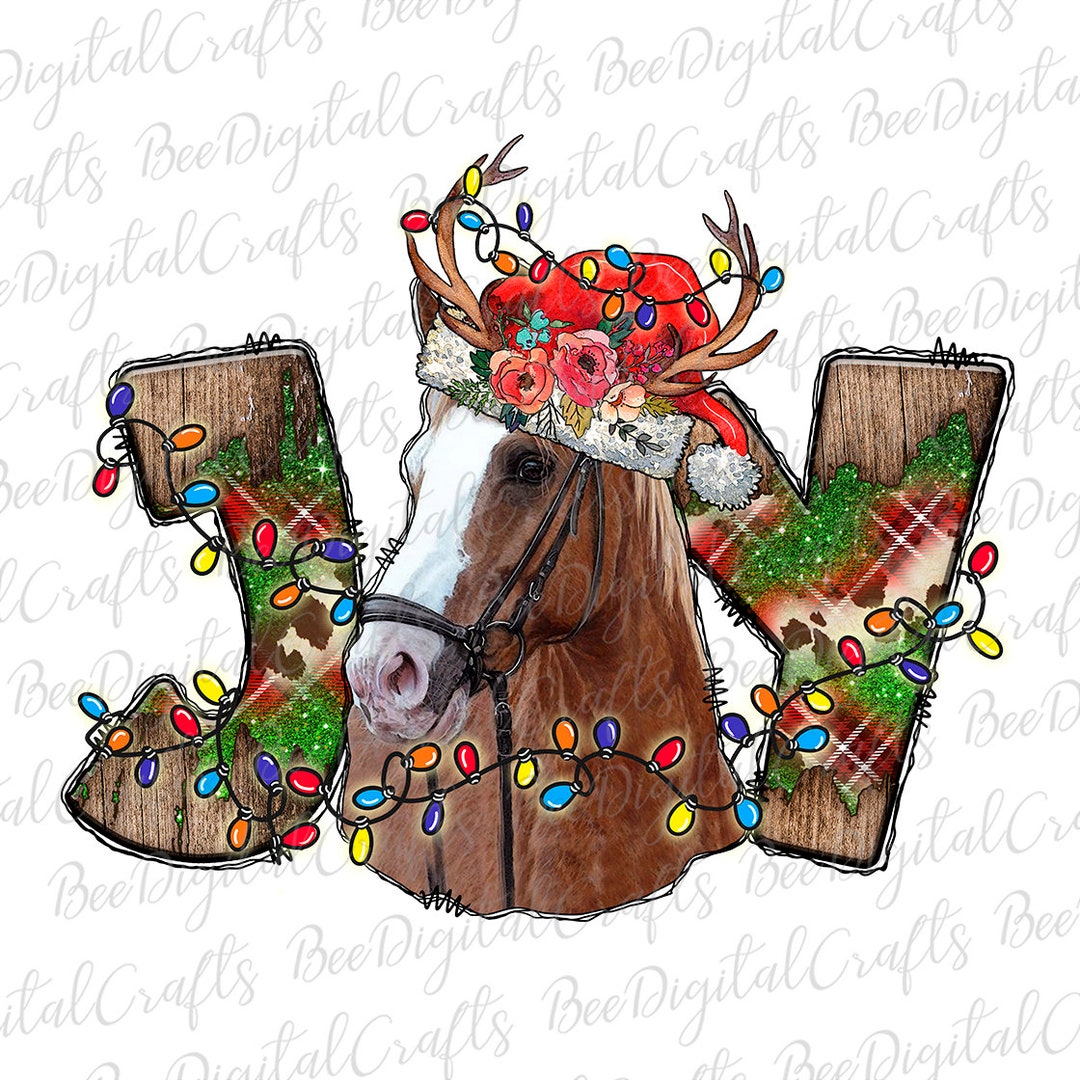 Christmas Joy PNG Download Horse With Santa Hat Sublimation Design ...