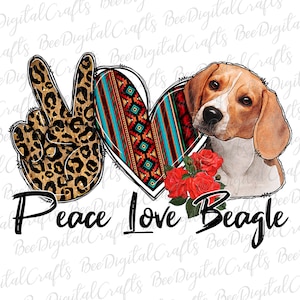 Peace love beagle sublimation design Western PNG download Dog lover printable transfer