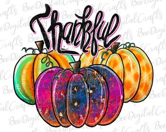 Acuarela diseño de sublimación de calabaza Thankfull PNG descargar Leopardo colorido otoño descargar transferencia