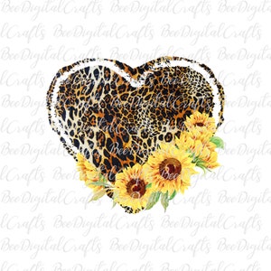 Leopard heart PNG downloads Sunflower t-shirt digital design Floral cheetah sublimation graphics