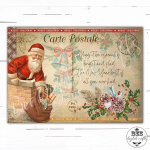 Christmas Post Card Collage Sheets, Vintage Kerst Afdrukbare Afbeeldingen, Vintage Santa Graphics, Digitale Download, Afdrukbare Grafische Overdracht